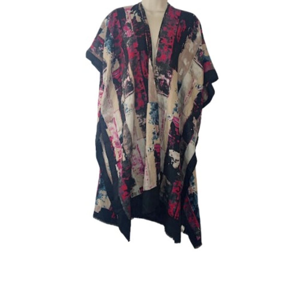 Styline Womens Kimono Black Combo Frayed Hem Boho OS New